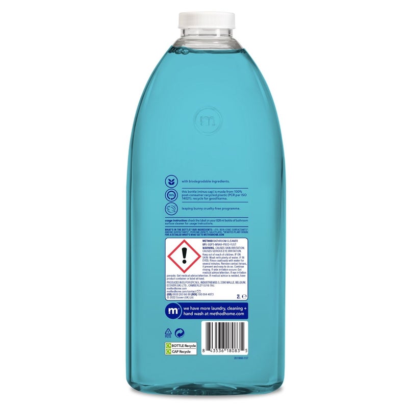 Method Antibacterial Bathroom Cleaner Refill, Kills 99.9% of Germs & Disinfects Surfaces, Eucalyptus Mint Scent - 2 Litre - Image 2